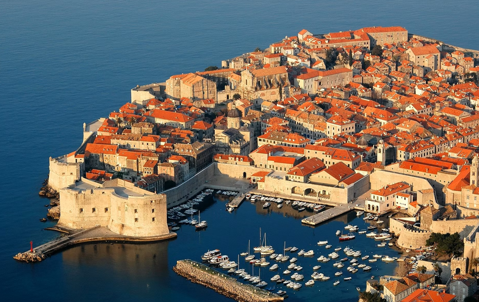 The walled city of Dubrovnik beside the Adriatic Sea